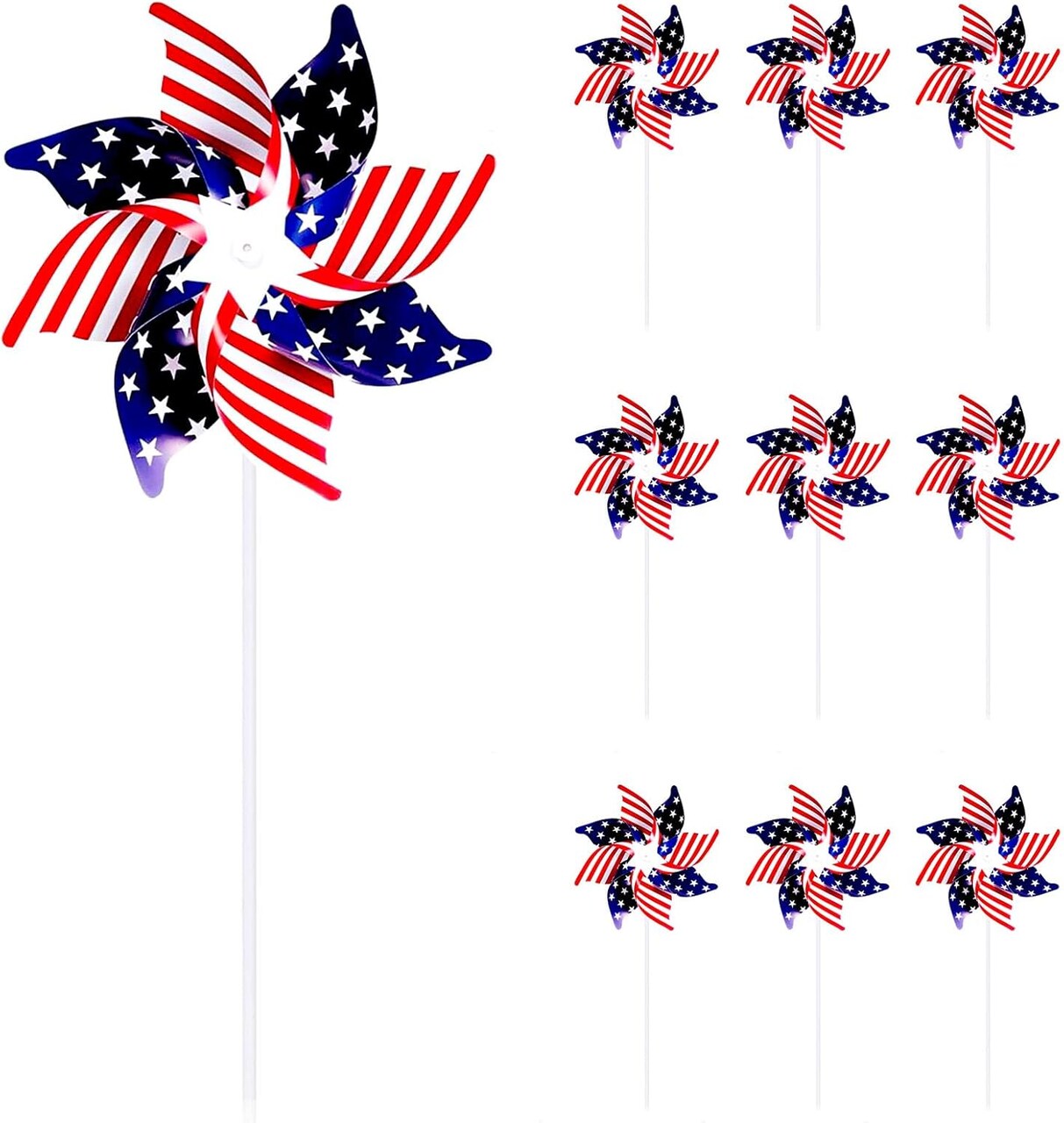 10 Pieces Patriotic Pinwheels, USA Flag Wind Spinners Outdoor Garden